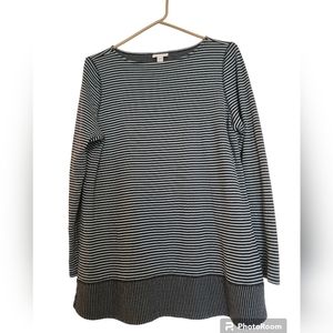 J.Jill Black Gray Stripe Cotton Long Sleeve Top SZ Large